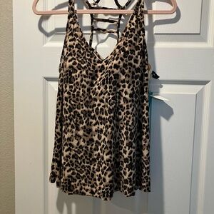 NWT Aqua Green Leopard Print Size L Tankini Top
